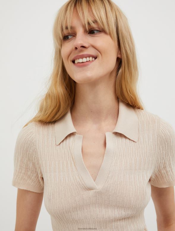 apģērbu 8VJP308 bēšs kokvilnas un modāla maisījuma polo krekls sievietes MAX&Co.