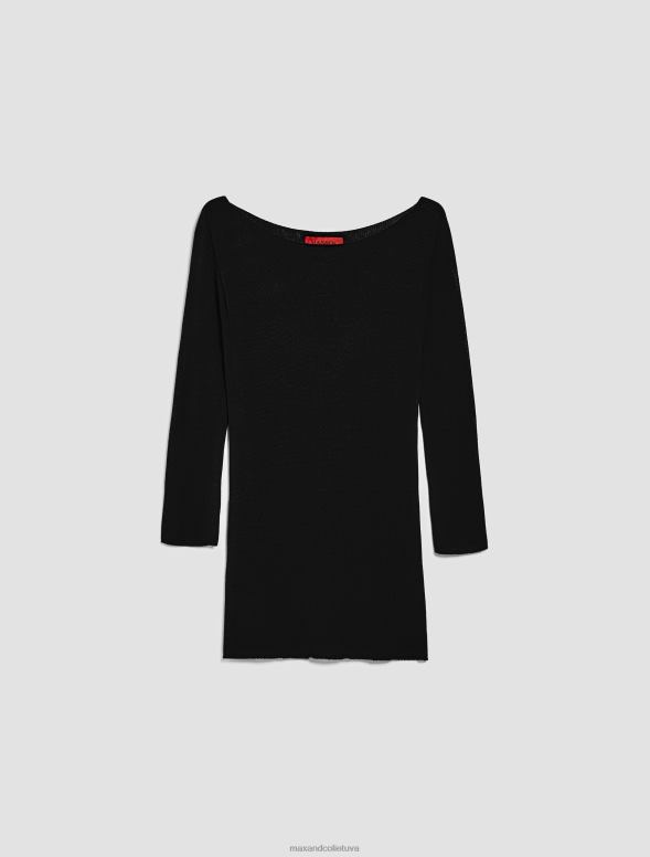 apģērbu 8VJP318 melns adīts džemperis ar laivu apkakli sievietes MAX&Co.