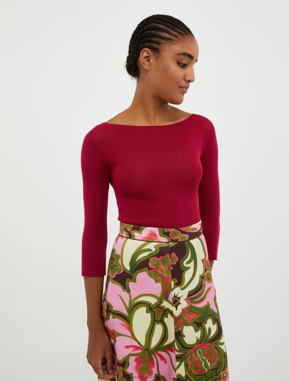 apģērbu 8VJP319 sarkans adīts džemperis ar laivu apkakli sievietes MAX&Co.