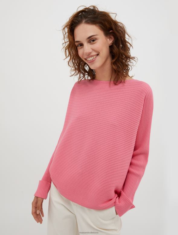 apģērbu 8VJP324 rozā rievotu kokvilnas maisījuma džemperis sievietes MAX&Co.