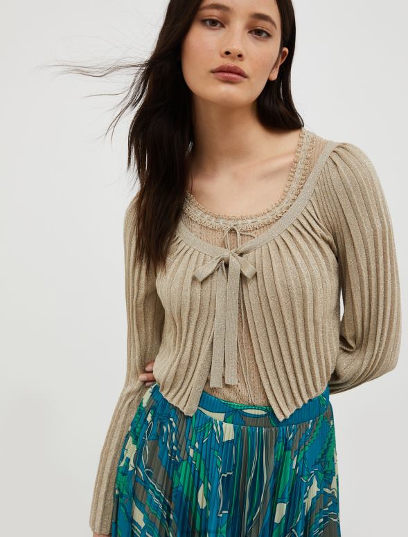 apģērbu 8VJP328 bēšs apgriezts lureksa trikotāžas jaka sievietes MAX&Co.