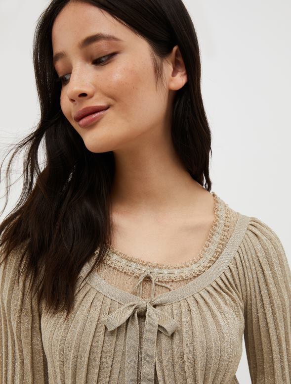 apģērbu 8VJP328 bēšs apgriezts lureksa trikotāžas jaka sievietes MAX&Co.