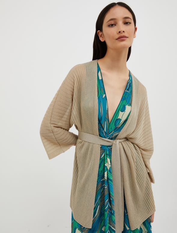 apģērbu 8VJP330 bēšs rievota lureksa trikotāžas jaka sievietes MAX&Co.