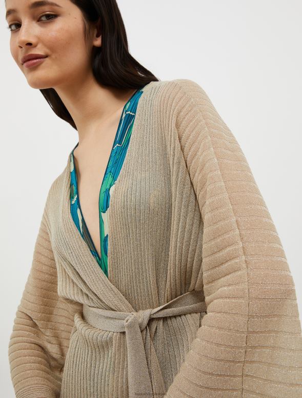 apģērbu 8VJP330 bēšs rievota lureksa trikotāžas jaka sievietes MAX&Co.