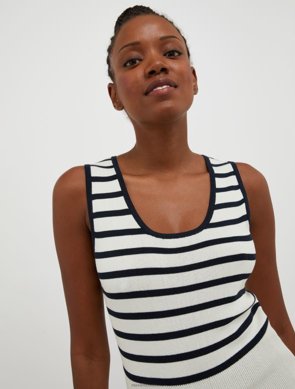 apģērbu 8VJP333 balts raksts trikotāžas atslēgas cauruma augšdaļa sievietes MAX&Co.