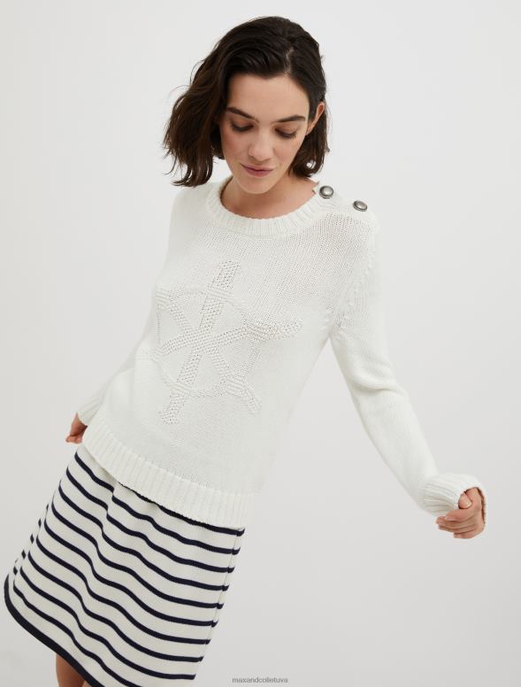 apģērbu 8VJP338 balts svītrains intarsijas džemperis sievietes MAX&Co.