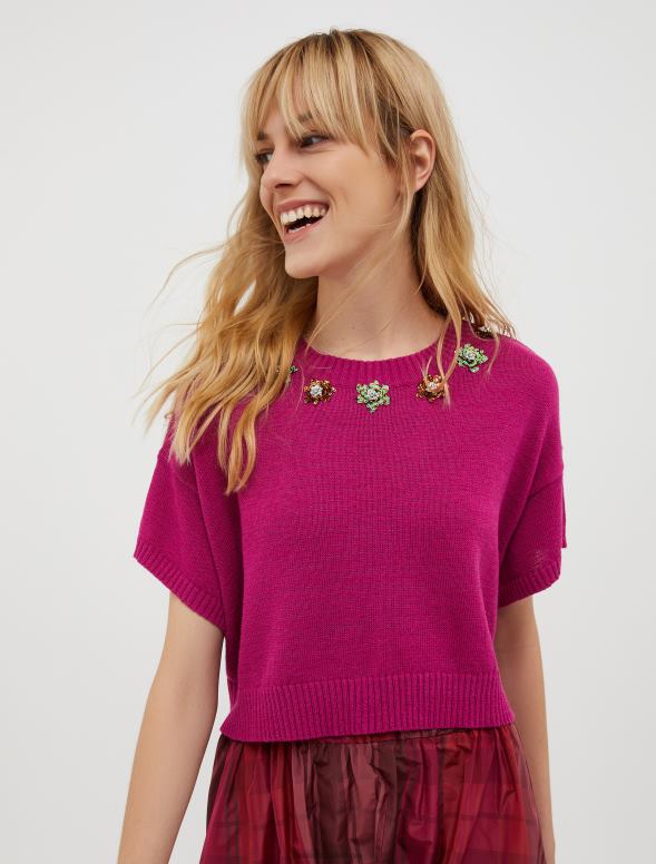 apģērbu 8VJP340 sarkans kokvilnas maisījuma džemperis ar fāzēm sievietes MAX&Co.