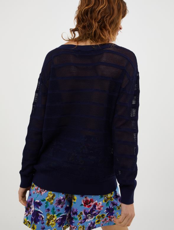 apģērbu 8VJP344 melns svītrains ažūra džemperis sievietes MAX&Co.