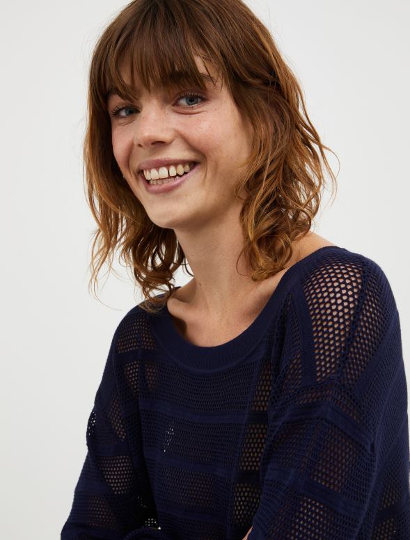 apģērbu 8VJP344 melns svītrains ažūra džemperis sievietes MAX&Co.