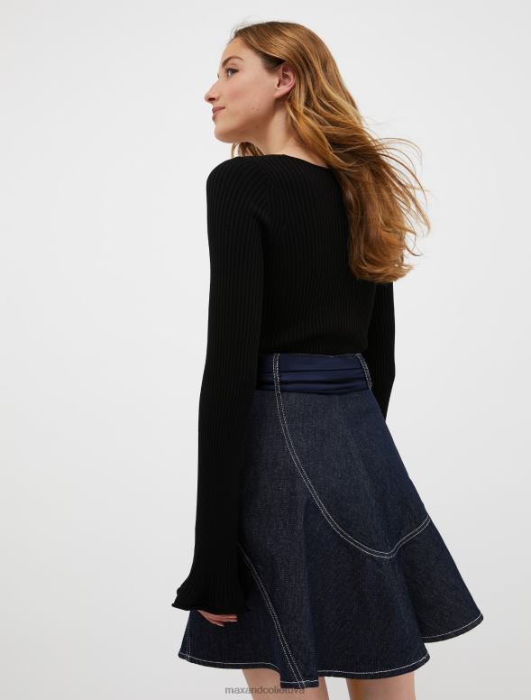 apģērbu 8VJP346 melns slaids rievotu džemperis sievietes MAX&Co.