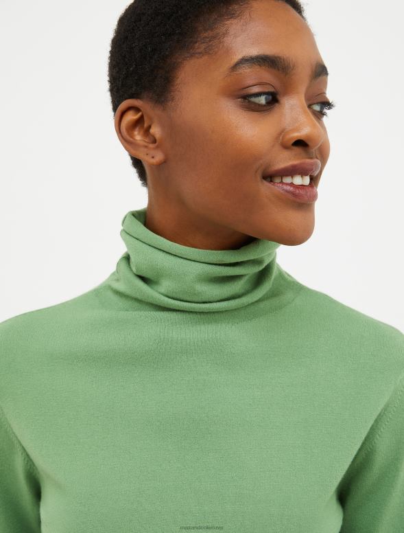 apģērbu 8VJP356 zaļš staipīga augšdaļa ar apkakli sievietes MAX&Co.