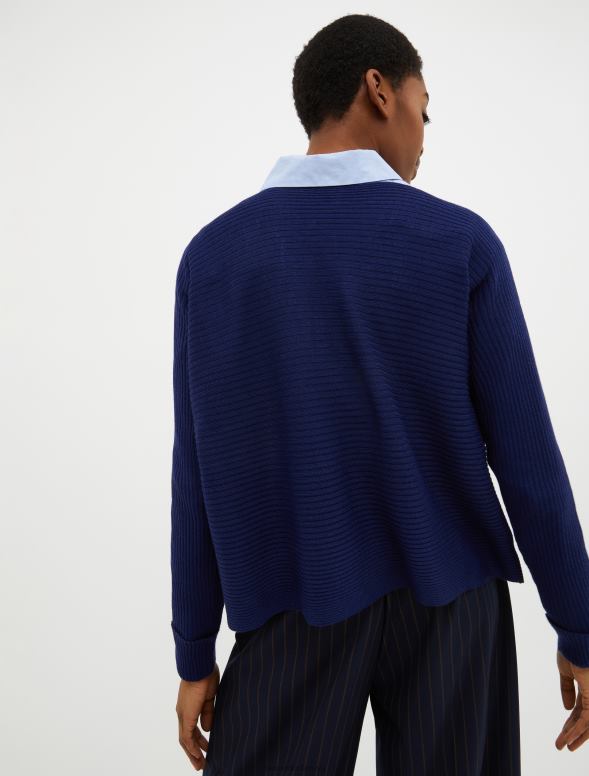 apģērbu 8VJP359 jūras zils rievotas vilnas maisījuma džemperis sievietes MAX&Co.