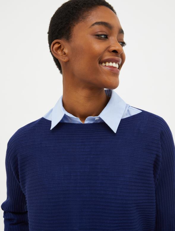 apģērbu 8VJP359 jūras zils rievotas vilnas maisījuma džemperis sievietes MAX&Co.