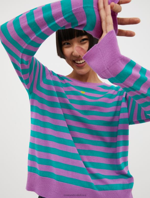 apģērbu 8VJP364 veca roze svītrains merino vilnas džemperis sievietes MAX&Co.