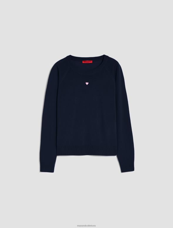 apģērbu 8VJP367 jūras zils svītrains merino vilnas džemperis sievietes MAX&Co.