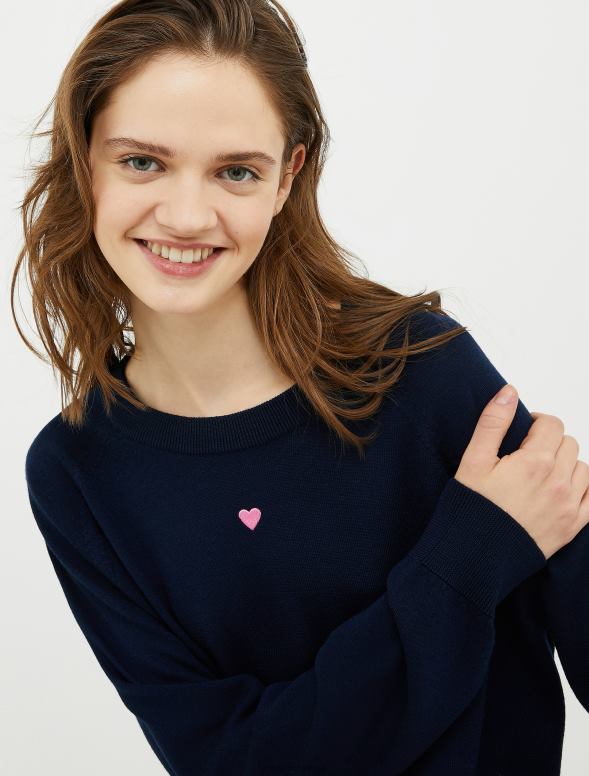 apģērbu 8VJP367 jūras zils svītrains merino vilnas džemperis sievietes MAX&Co.