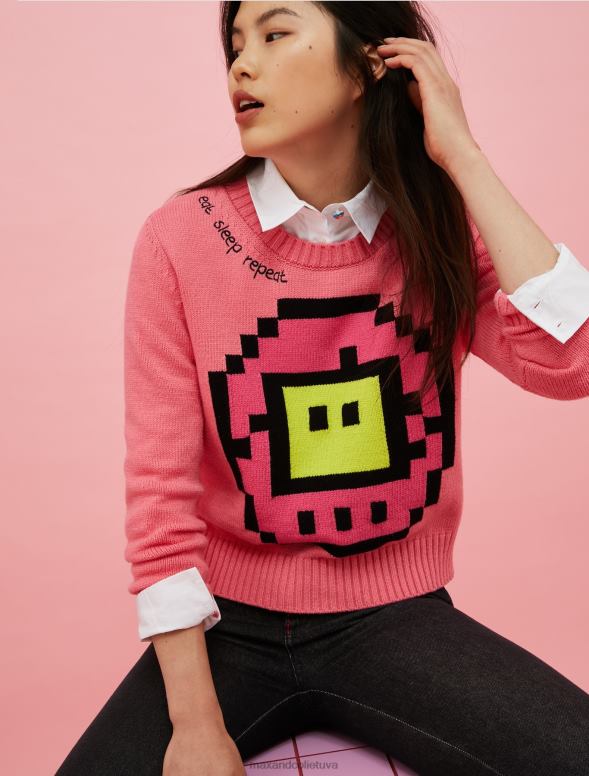 apģērbu 8VJP369 rozā tamagoči inkrustācijas raksta pulovers sievietes MAX&Co.