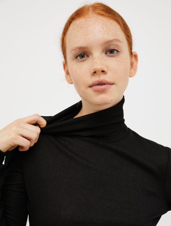 apģērbu 8VJP374 melns lame jersey t-krekls sievietes MAX&Co.