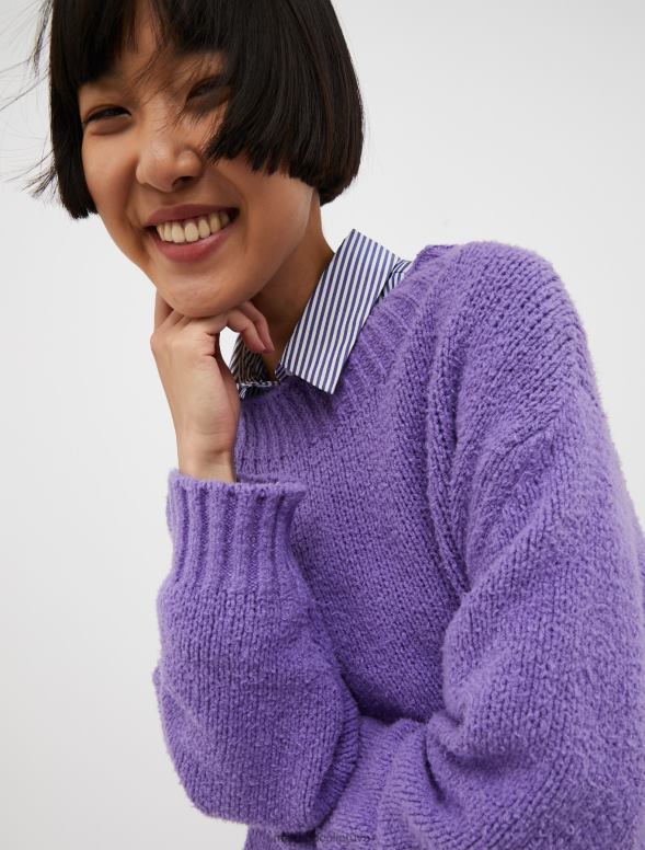 apģērbu 8VJP376 ceriņu raksts lielizmēra kokvilnas kokona džemperis sievietes MAX&Co.