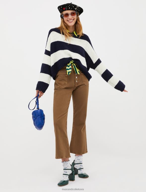 apģērbu 8VJP379 pusnakts zils raksts apgriezts kokvilnas džemperis sievietes MAX&Co.