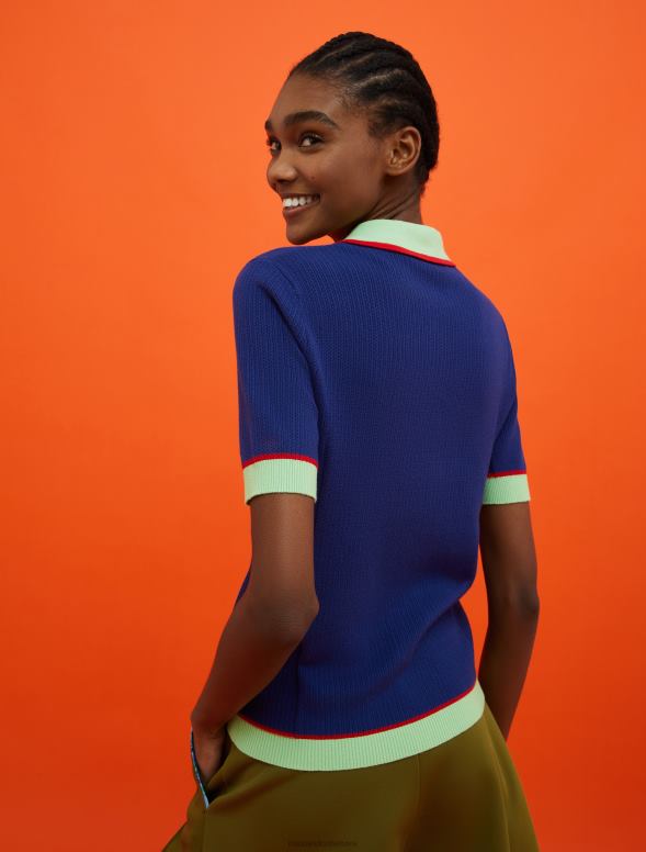 apģērbu 8VJP381 pusnakts zils superga trikotāžas polo krekls sievietes MAX&Co.