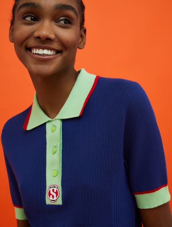 apģērbu 8VJP381 pusnakts zils superga trikotāžas polo krekls sievietes MAX&Co.