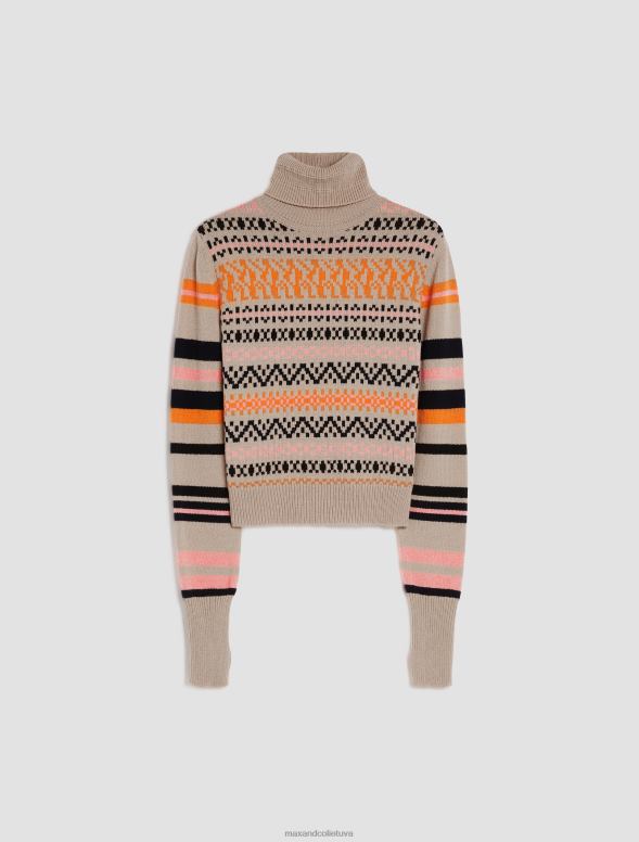 apģērbu 8VJP382 vidēji pelēks žakarda vilnas maisījuma bruņurupucis sievietes MAX&Co.