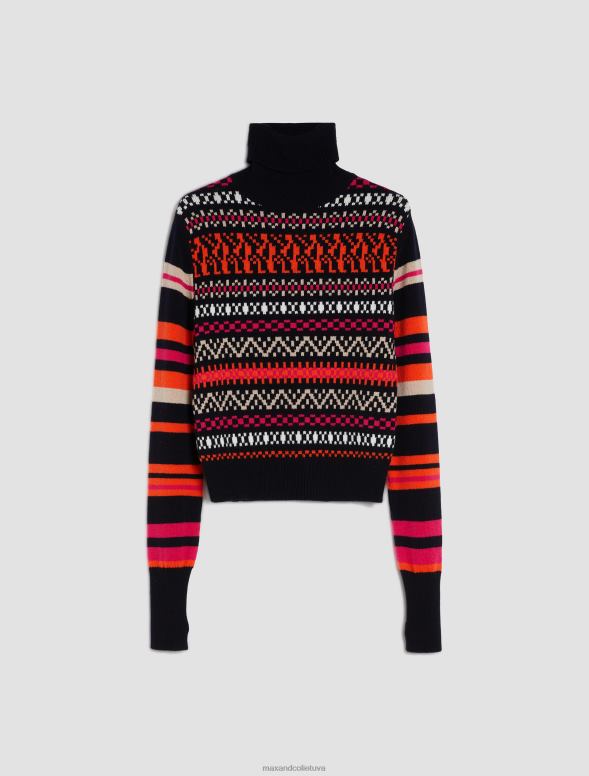 apģērbu 8VJP383 rudzupuķu zils žakarda vilnas maisījuma bruņurupucis sievietes MAX&Co.