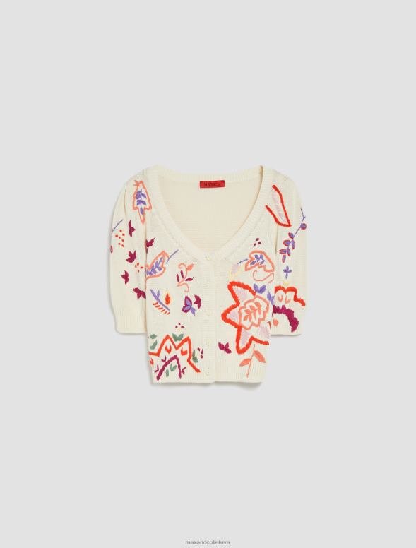 apģērbu 8VJP386 balts ar ziediem izšūts kokvilnas jaka sievietes MAX&Co.