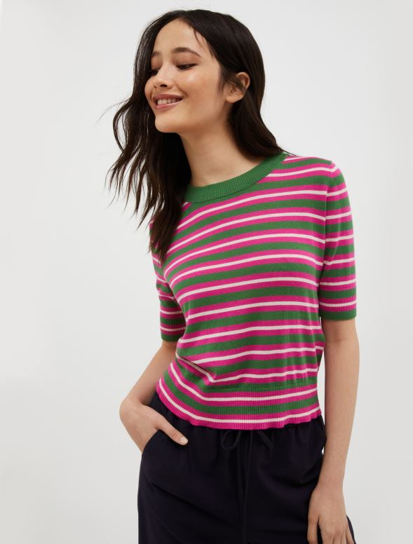 apģērbu 8VJP388 zaļš svītrains kokvilnas un modāls džemperis sievietes MAX&Co.