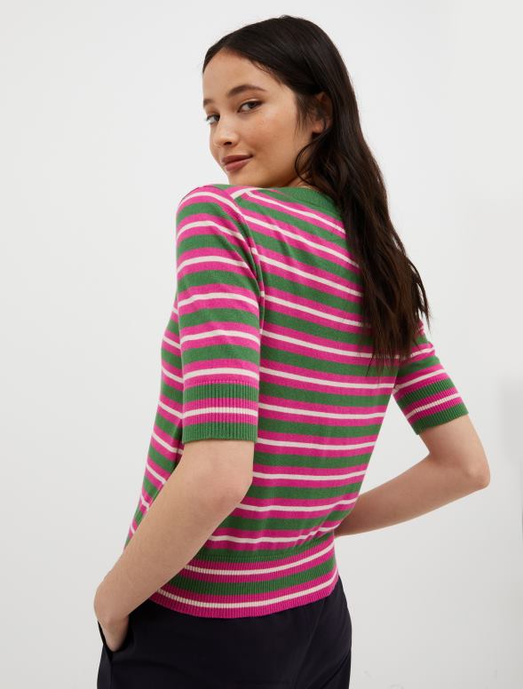 apģērbu 8VJP388 zaļš svītrains kokvilnas un modāls džemperis sievietes MAX&Co.