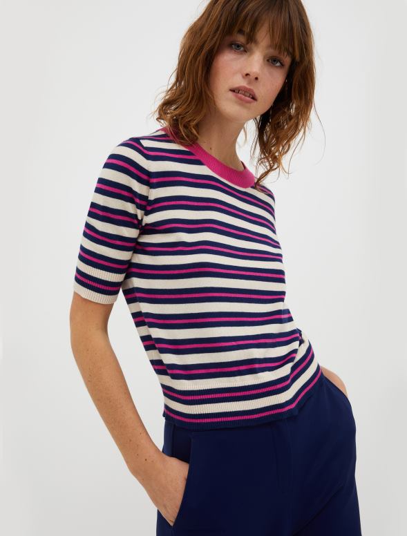 apģērbu 8VJP389 bēšs svītrains kokvilnas un modāls džemperis sievietes MAX&Co.