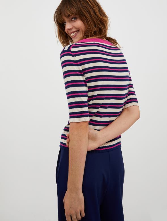 apģērbu 8VJP389 bēšs svītrains kokvilnas un modāls džemperis sievietes MAX&Co.