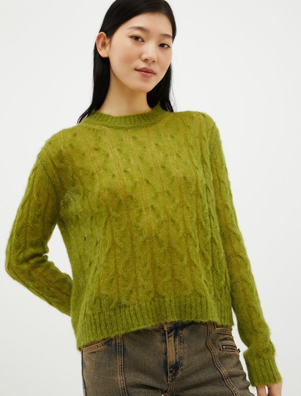 apģērbu 8VJP402 zaļš kabeļa adīts mohēras maisījuma džemperis sievietes MAX&Co.