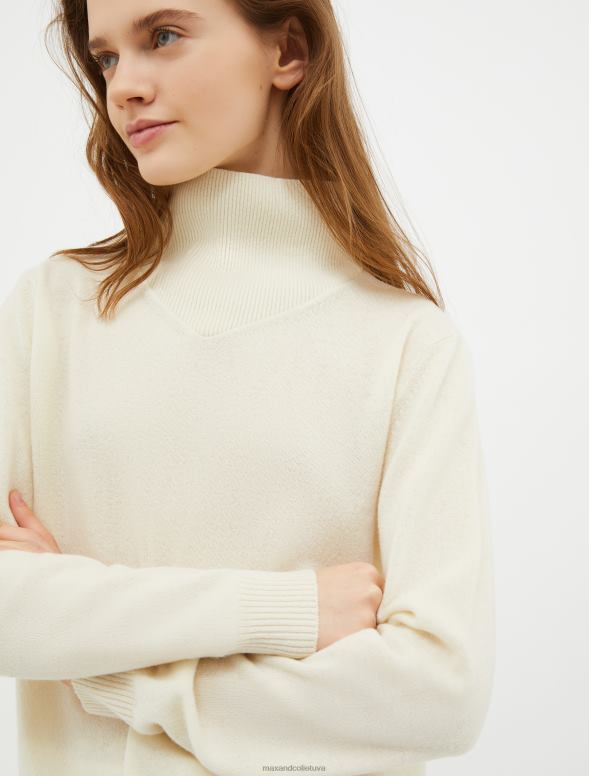 apģērbu 8VJP406 balts Polo kakla džemperis ar vilnas maisījumu sievietes MAX&Co.