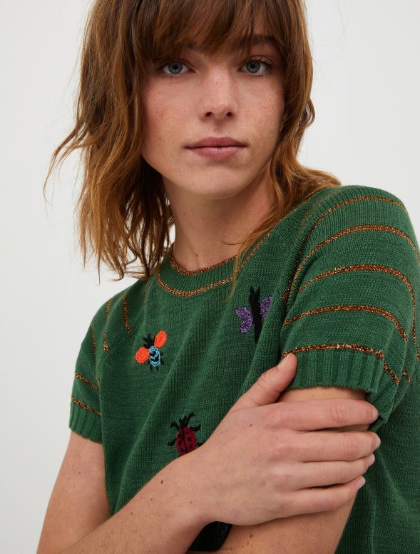 apģērbu 8VJP412 zaļš izšūts lurekss džemperis sievietes MAX&Co.