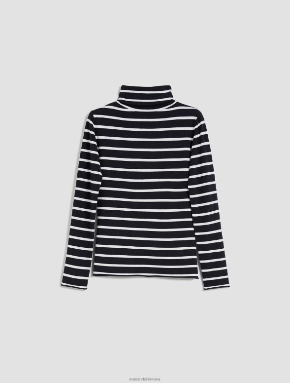 apģērbu 8VJP417 jūras zils izstiepts trikotāžas polo džemperis ap kaklu sievietes MAX&Co.