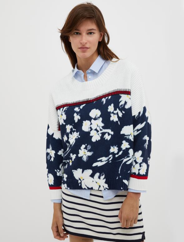 apģērbu 8VJP418 balts raksts džemperis ar ziedu apdruku sievietes MAX&Co.