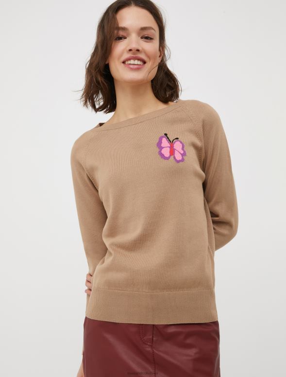 apģērbu 8VJP425 kamielis intarzijas trikotāžas kokvilnas džemperis sievietes MAX&Co.