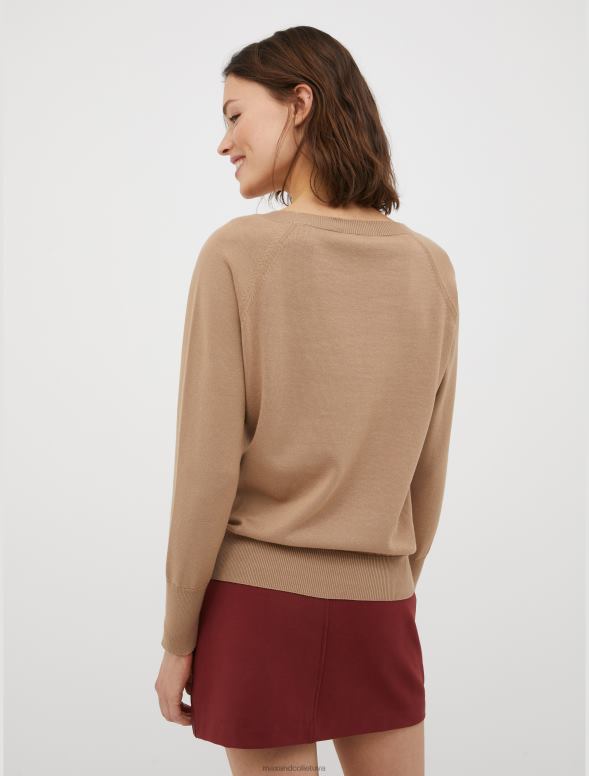 apģērbu 8VJP425 kamielis intarzijas trikotāžas kokvilnas džemperis sievietes MAX&Co.