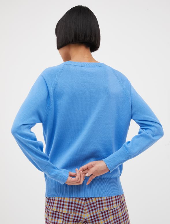 apģērbu 8VJP426 gaiši zils intarzijas trikotāžas kokvilnas džemperis sievietes MAX&Co.