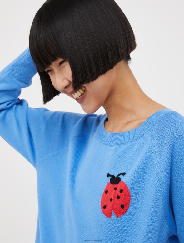 apģērbu 8VJP426 gaiši zils intarzijas trikotāžas kokvilnas džemperis sievietes MAX&Co.