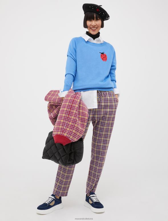 apģērbu 8VJP426 gaiši zils intarzijas trikotāžas kokvilnas džemperis sievietes MAX&Co.