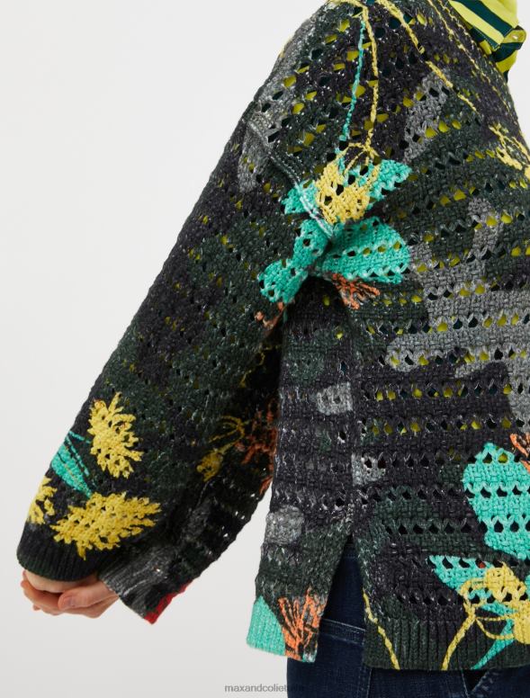 apģērbu 8VJP427 haki zaļš puķu džemperis ar kamuflāžas apdruku sievietes MAX&Co.