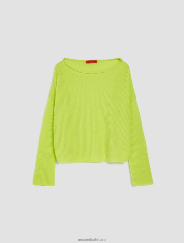 apģērbu 8VJP432 skābi zaļš rievotu kašmira džemperis sievietes MAX&Co.