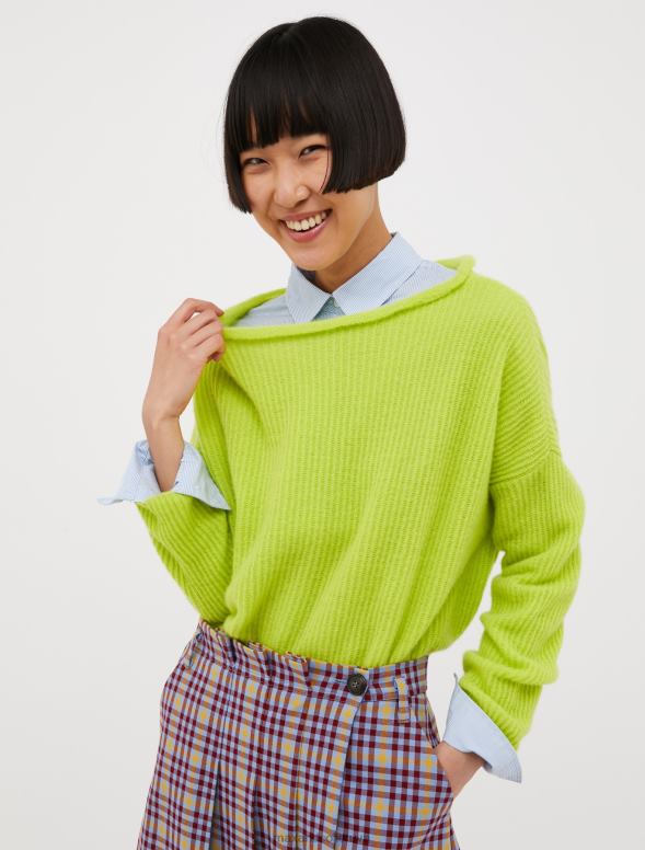 apģērbu 8VJP432 skābi zaļš rievotu kašmira džemperis sievietes MAX&Co.