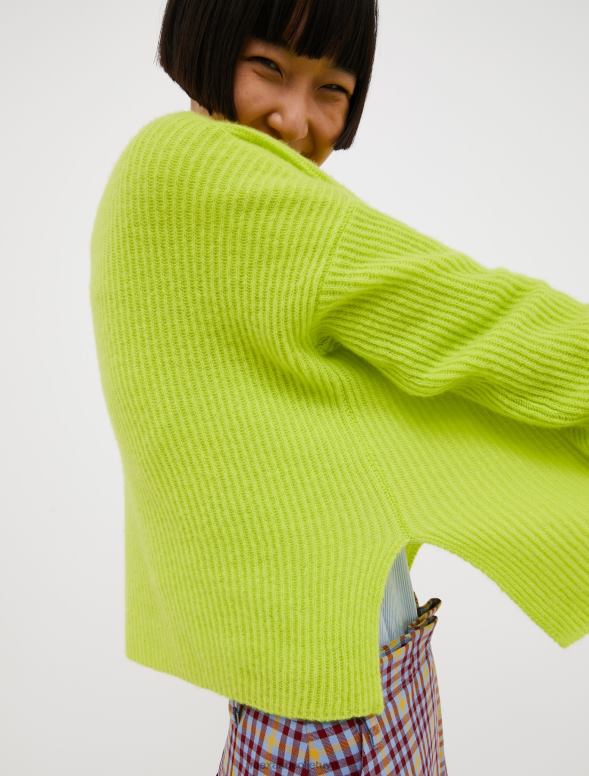 apģērbu 8VJP432 skābi zaļš rievotu kašmira džemperis sievietes MAX&Co.