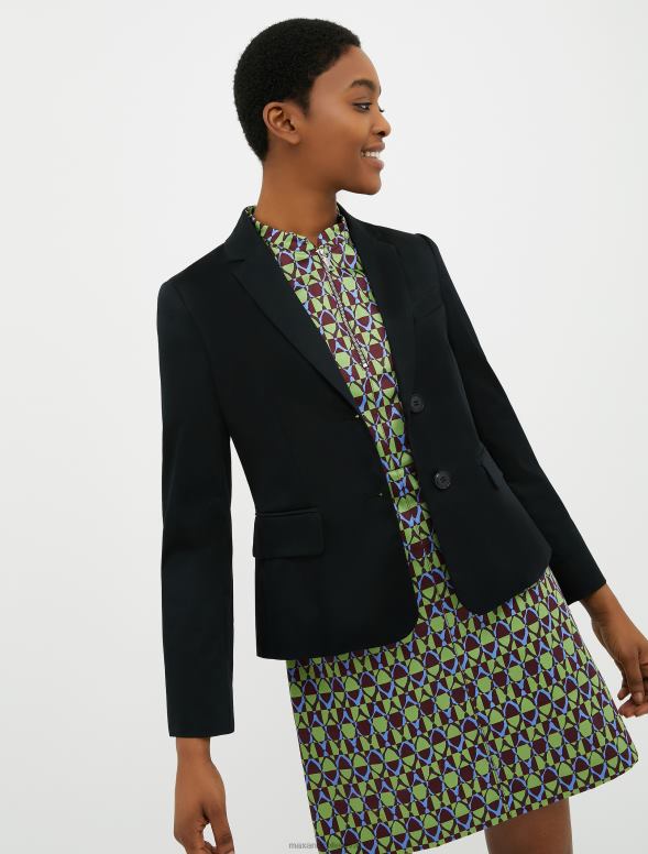 apģērbu 8VJP225 melns kokvilnas satīna žakete sievietes MAX&Co.