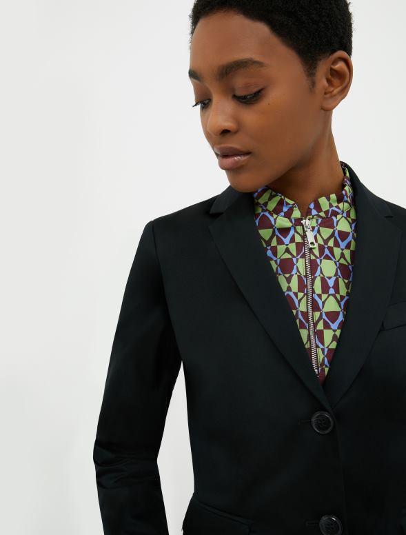 apģērbu 8VJP225 melns kokvilnas satīna žakete sievietes MAX&Co.