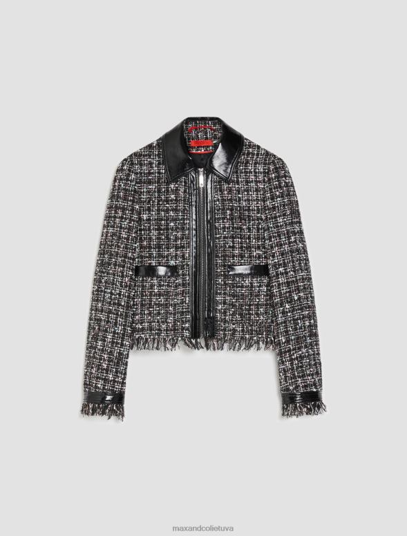 apģērbu 8VJP280 melns raksts lakādas un basketweave jaka sievietes MAX&Co.